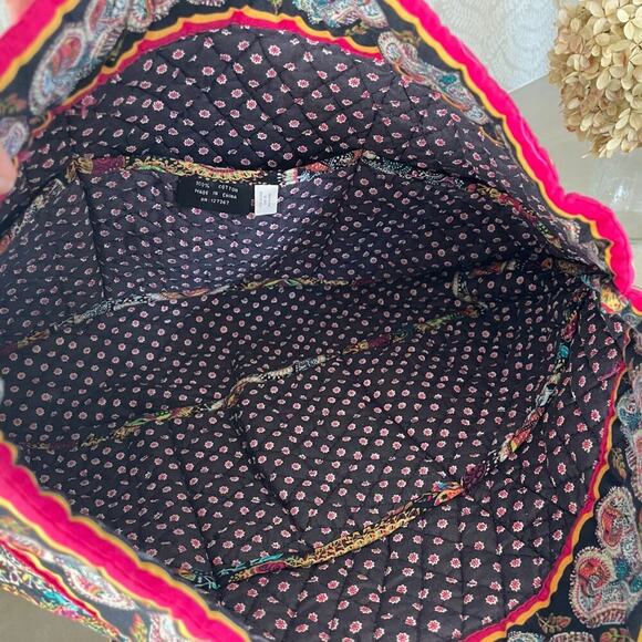 Quilted Cotton Paisley, Hearts, Tote, Purse, Bag Ruffle Pockets Red, Blue, Brown - Picture 6 of 16